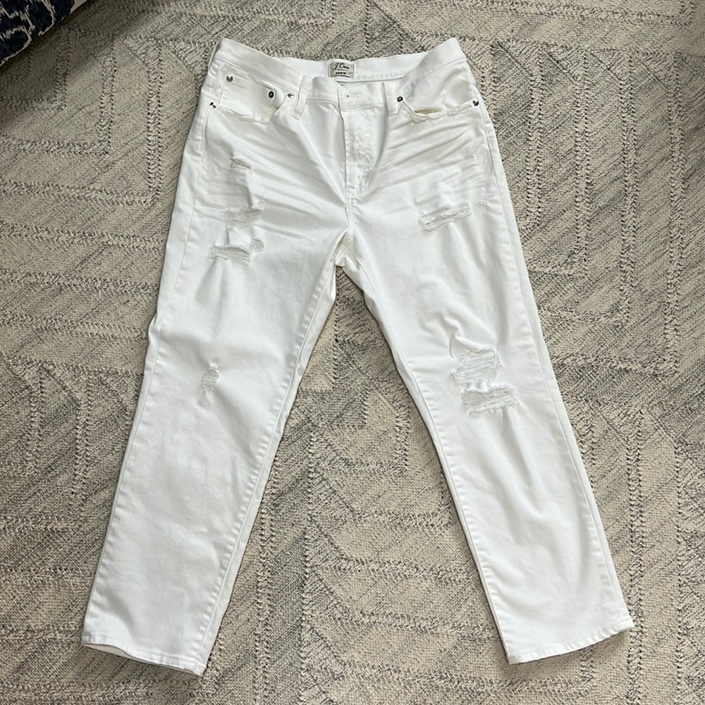 J. Crew Distressed White jeans